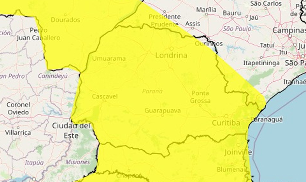 Inmet alerta para perigo potencial de tempestade no Paraná