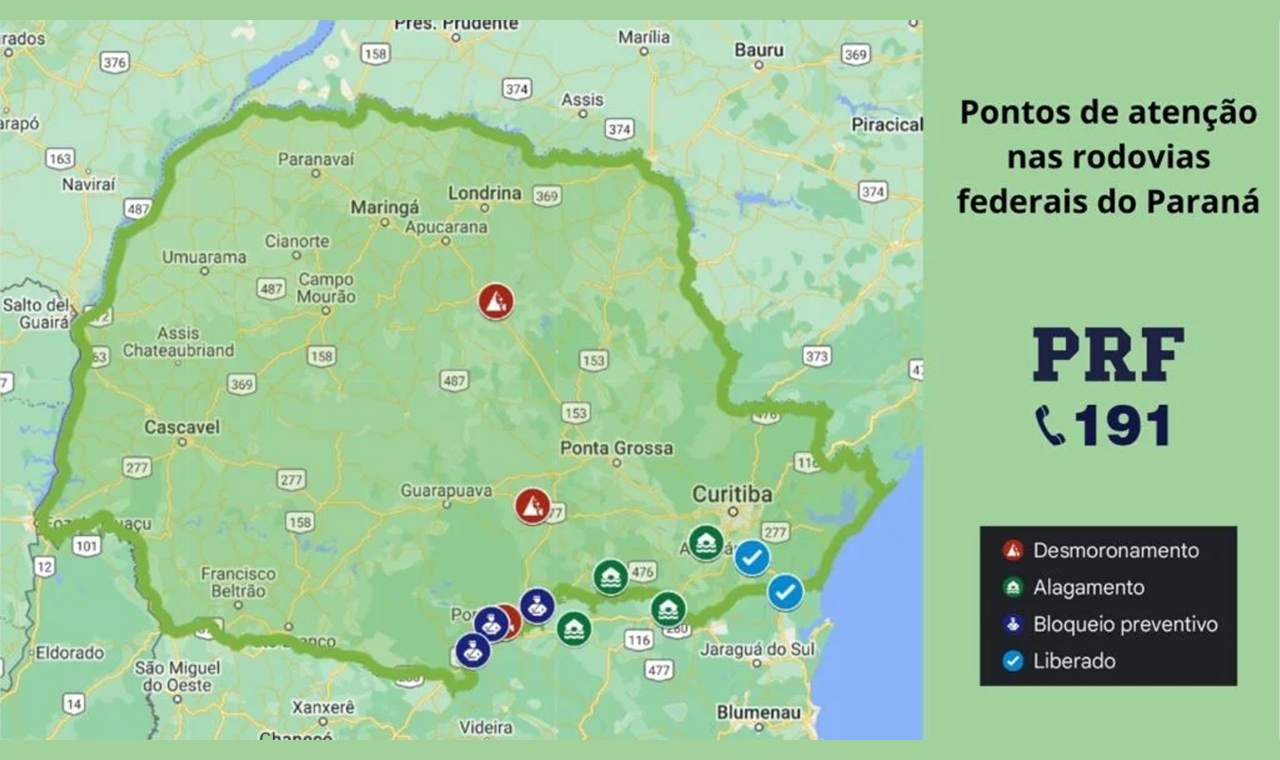 Chuva provoca mais bloqueios preventivos nas estradas do Paraná